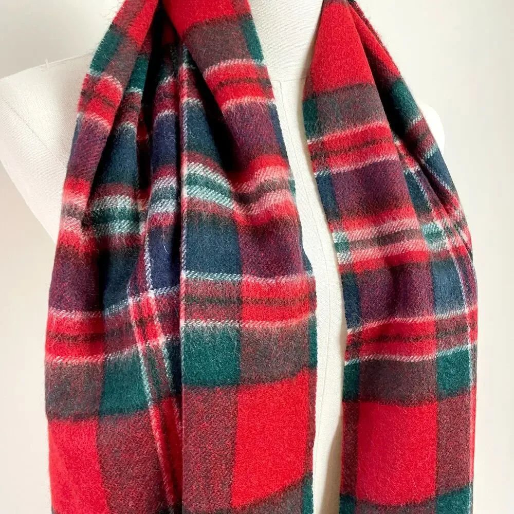 Clans‎ Scottland Plaid Scarf Lambswool Red Preppy Quiet Luxury Old Money Classi